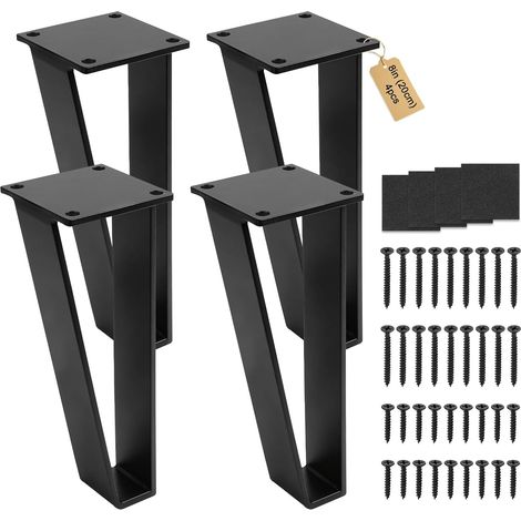 4 Pièces Pieds de Table Forme U Métal Noir 8 Pouces / 20 cm avec Protecteurs de Sol (1/5)