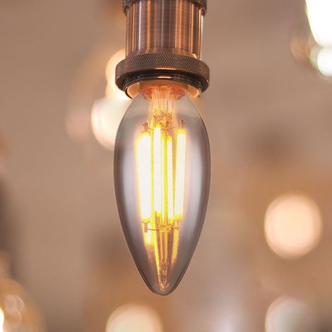 Ampoule LED fumée Lampe en verre en forme de bougie moderne, 1x LED E14 douille 6 Watt 380 lumens 1800 Kelvin blanc chaud, DxH 3,5x9,8cm (1/4)