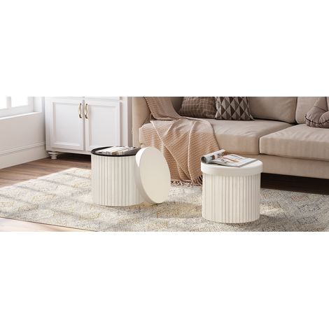 WOLTU 2x Stool- round, padded, velvet MDF, storage space - bar stool, dressing table chair, dressing table stool,38x38x36 cm, Cream