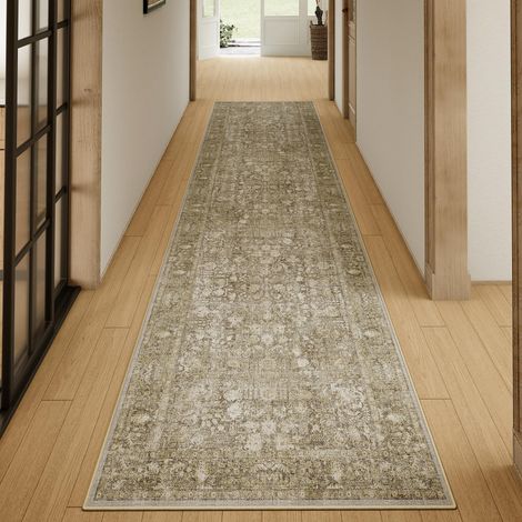Vintage Tapis Couloir 60x240cm Marron Lavable en Machine Rug Cuisine,Chambre Enfant Rugs, Descente de Lit,AntidéRapant Carpet,Mangerd Carpets,Interieur Doux Poil Ras,Bureau (1/5)
