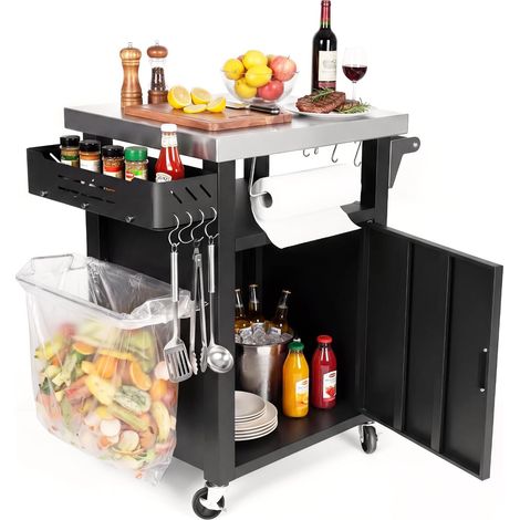 Chariot de barbecue d'extérieur - Chariot de barbecue portable pour fours à pizza - Support de barbecue - Armoire de jardin pratique (1/5)