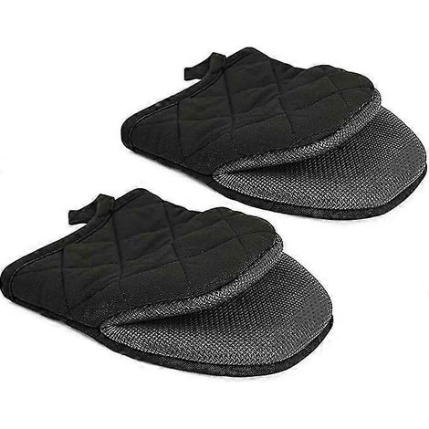 Gants de cuisine noirs de petite taille, lot de 2, résistants à la chaleur jusqu'à 260 °C (500 °F), gants de four miniatures en silicone, dessous de plat en coton, gants de cuisine chauds pour la cuis (1/5)