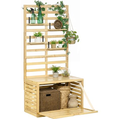 Coffre de jardin avec treillis et 4 etageres en bois 80x45x160 cm (1/5)