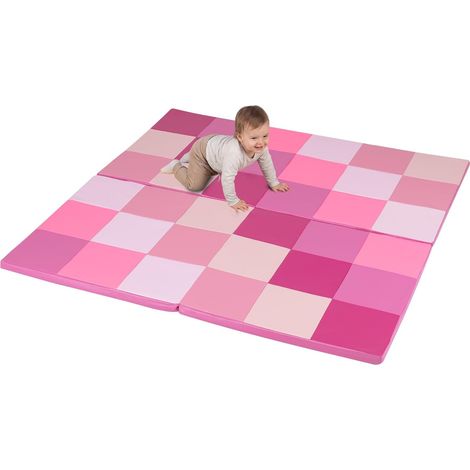 COSTWAY Tappeto Gioco Pieghevole, 144x144 cm, Tappetino da Ginnastica，Pelle Impermeabile，Rosa (1/5)