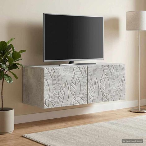Meuble TV mural 2 portes 78,5 x 31 x 30 cm gris béton en bois d’ingénierie - PANGIVO (1/5)