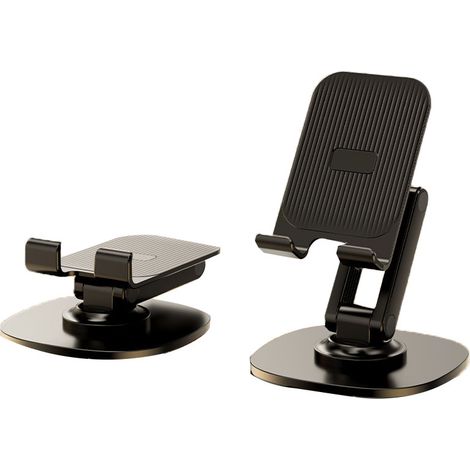 Support téléphonique de bureau rotatif réglable pliable portable, support de téléphone pour maison et voyage, noir (1/5)