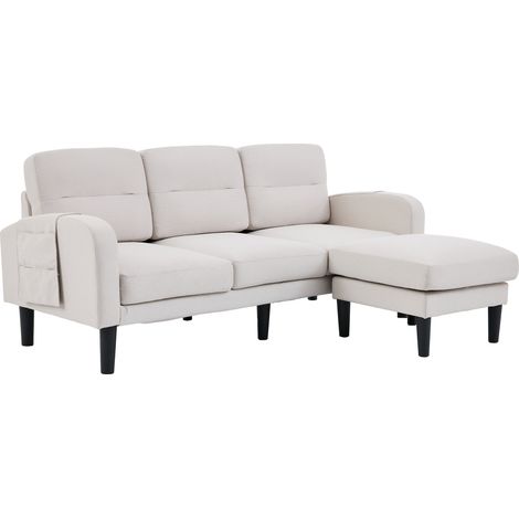 Canapé d'angle 3 places avec méridienne, tissu beige, poche latérale, 10 pieds, modulable pour salon et petits espaces 204x136x80 cm - CHICFURN (1/5)