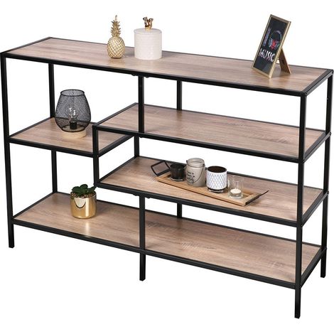 Console d'ingresso stile industriale collezione HOLBORN. Colori quercia e nero. 5 scaffali (1/2)