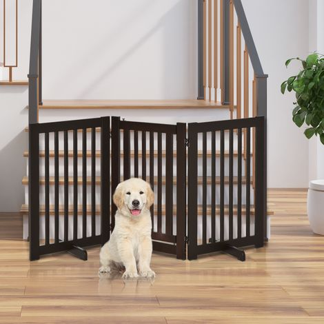 PawHut Absperrgitter Hund Freistehendes Verstellbares Schutzgitter mit Füßen 155 x 76 cm Holz Hundegitter Klappbar Treppenschutzgitter für Treppen, Türen, Küche, Flur, 3 Paneelen, Dunkelbraun (1/5)