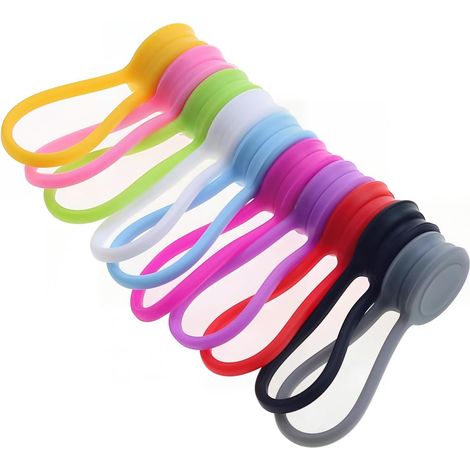 10 Pièces Organisateur de Câbles Magnétique en Silicone Souple, Enrouleur Electrique Réutilisable pour Rangement Cable Chargeur, Attache Serflex Blanc Multicolore pour Bureau Maison et Voyage (1/5)