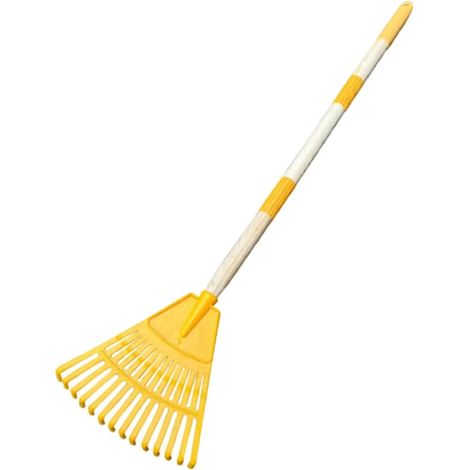 (Jaune) Petit râteau à feuilles avec long manche, 14 pointes, 3 sections, outil de jardinage en acier pour plates-bandes et arbustes, nettoyage rapide (1/5)