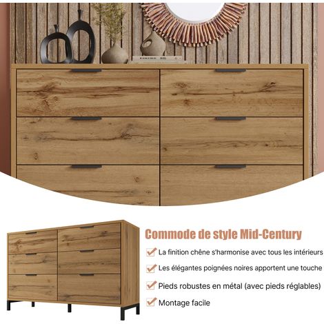 Meuble de rangement, commode à 6 tiroirs, 120 x 40 x 76 cm en chêne foncé, buffet haut pour chambre à coucher et toutes les pièces de vie (1/5)