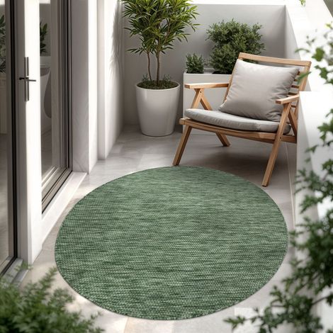 Paco Home In- & Outdoor Teppich Flachgewebe einfarbig modern wetterfest für Terrasse Küche Grün, 80 cm Rund