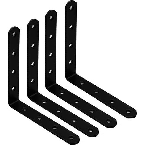 4Pcs Equerre Étagère Murale Support Étagère Mural Support Fixation pour Étagère Déco Cuisine Chambre Meubles Suspendus Placard 125x125x20x3mm Noir (1/4)
