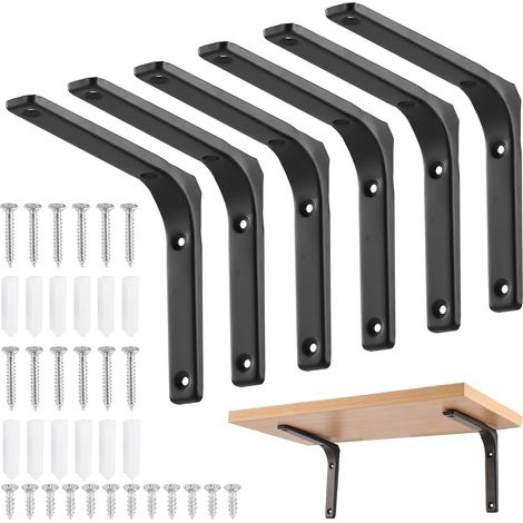 6 x Équerres Étagère Murale Métal - Équerres de Fixation pour Étagère Angle Murale, Équerres Étagère Murale Faciles à Installer, Équerres de Fixation Durables, Design Moderne (1/5)