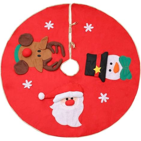 Jupes de sapin de Noël, jupes de sapin rouges de 100 cm avec bonhomme de neige. (1/5)