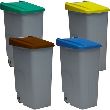 Pack Reciclaje Reciclo 85L. Cerrado c/u: 340L. totales, en 4 contenedores, Azul/Verde/Amarillo/marrón, INCLUYE rollo de 10 Bolsas de basura de 100L. (1/3)