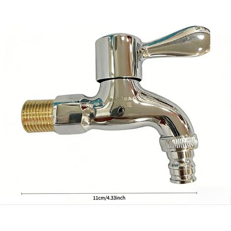 Robinet de jardin en acier inoxydable 304, adaptateur pour robinets muraux d'extérieur, adapté aux jardins, balcons, balais à franges, éviers, etc. (T012, embout en cuivre, bec effilé, DN15) (1/3)