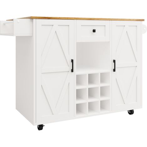 Îlot de cuisine multifonction avec table pliante, rangement et roulettes 137,5 x 40 cm (1/5)
