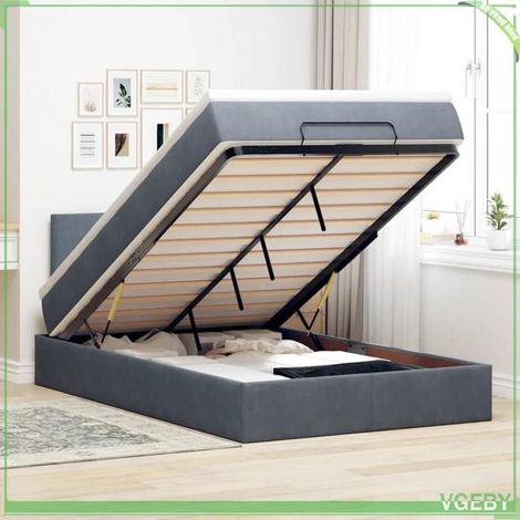 Cadre de lit ottoman - FAF7291712432118 - Velours gris foncé - 120x200 Matelas 20 cm - Rangement hydraulique (1/5)
