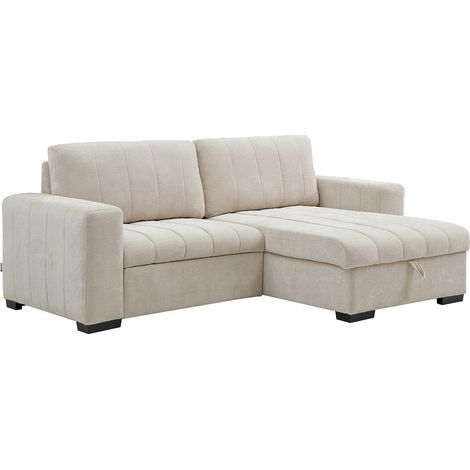 Divano letto angolare reversibile in tessuto testurizzato beige - KONOTI