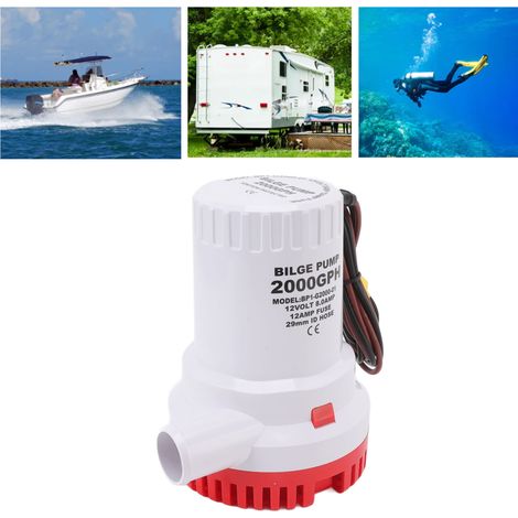 Pompe de cale silencieuse submersible pour bateau, micro-drainage CC pour eaux usées marines, pour bassin et piscine, débit de 2000 GPH, 12 V (1/5)