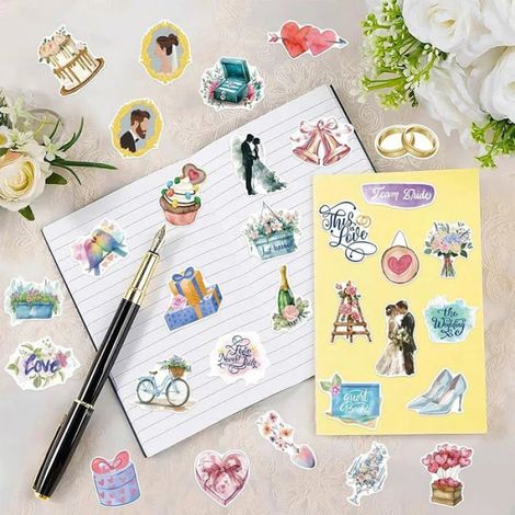 Autocollant Mariage, 50pcs Stickers Mariage, Mariages Stickers Scrapbooking, Autocollant Valentin, Autocollants Livre Couleur B (1/5)