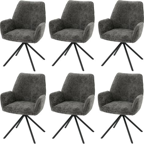 [NON UTILIZZATO] Set di 6 sedie per sala da pranzo HHG-494, con braccioli, seduta girevole, tessuto ciniglia Oeko-Tex MVG, grigio scuro