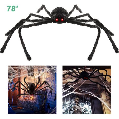 Toile d'araignée géante 200cm pour décoration Halloween, araignée suspendue réglable simulation, décoration intérieure/extérieure, accessoires effrayants (1/5)