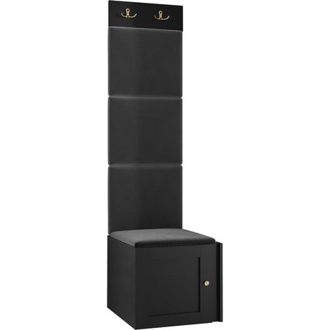 Meuble d'entrée Hartford 378, Noir, 186x42x46cm, Stratifié, Tissu, MDF, Murale, À poser (1/5)