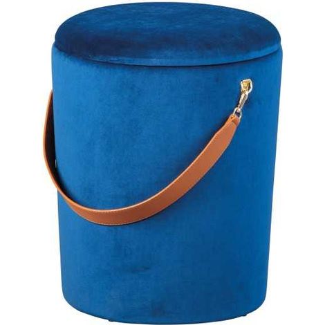 Pouf avec rangement 35x35x45 cm en velours bleu - DILIA (1/5)