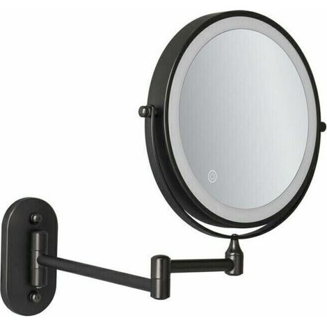 Miroir mural LED 8'' rechargeable par USB grossissant avec 1X/5X, noir,de