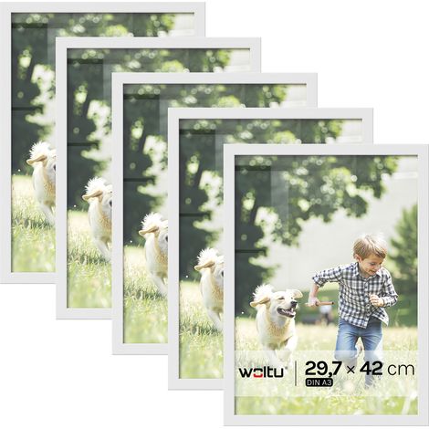 Lot de 5 Cadre Photo 29,7x42 cm WOLTU, Cadre pour Photo A3 en Bois MDF, Décoration Murale ou sur Table, Blanc