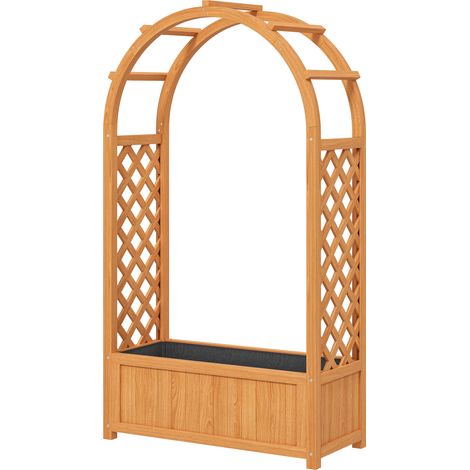 Jardinière en Bois avec Treillis et Toit Cintré, Bac à Fleurs pour Plantes Grimpantes, 83 x 36 x 145 cm, Brun Clair (1/5)
