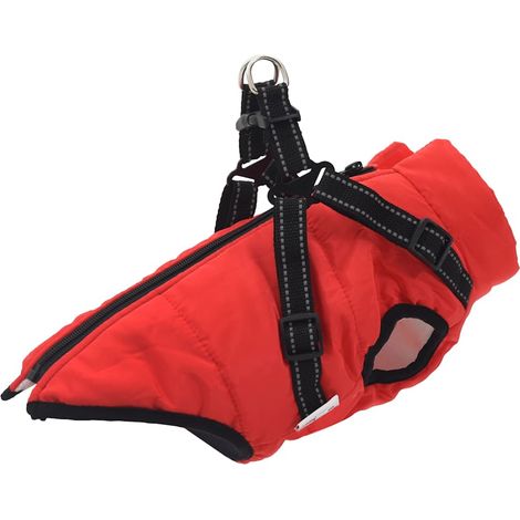 Dog Coat with Harness Waterproof Reflective Red XL vidaXL
