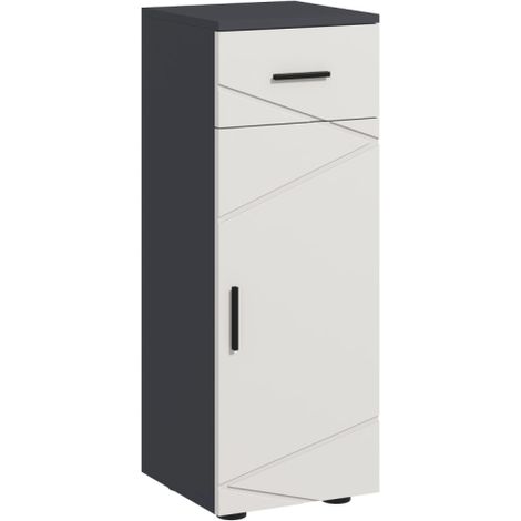 Narrow Slim Bathroom Storage Cabinet with Drawer and Soft Close, Adjustable Shelves, Grey Door Cupboard for Space-Saving Organization