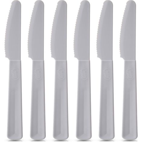 GRAUE, WIEDERVERWENDBARE TISCHMESSER AUS KUNSTSTOFF, 6ER-SET