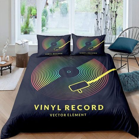 Bettwäsche-Set 135x200 cm mit Vinyl-Schallplatten-Design, 2-teilig