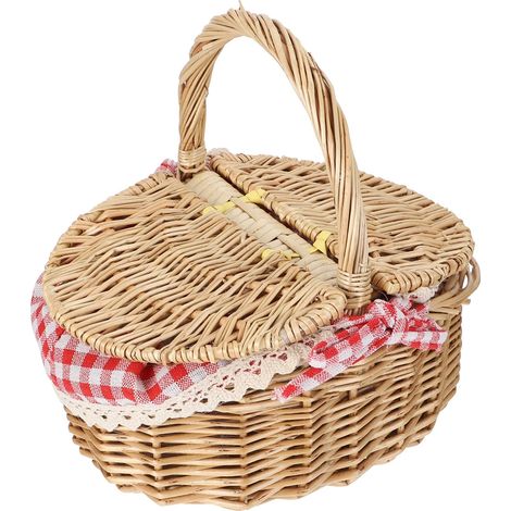 Panier de pique-nique ELAYARD en osier à carreaux rouges, 1 pièce, 26 x 18 x 15 cm