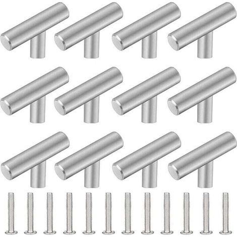 FENOPLASTICAPack de de 12 Poignée Meuble Cuisine, XU,50mm Poignée de Meuble Inox en Forme de T,Barre de Tiroir, Placards, Portes, Meubles, Salle de Bain, Chambres & Armoires - KZQ (1/4)