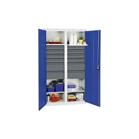 Stumpf Armoire à outils et matériaux série 3000 gris clair + 8 tiroirs 100 mm + 4 tiroirs 200 mm + séparation centrale + 4 étagères coulissantes - 3004574