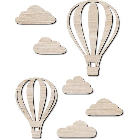Decoración de Pared de Madera - decoración ideal para la Habitación Infantil - Silueta de Madera - Vintage - Boho - Tamaño Aproximado 40 x 50 cm - Globo Aerostático - Juego 1 (1/4)