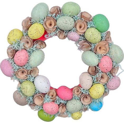 Couronne de Pâques colorée de 40 cm (16 pouces) avec œufs, décoration pour l'intérieur et l'extérieur. Accessoires (1/5)