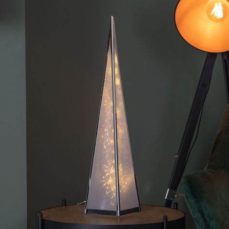 60cm Light up Silver Holographic Christmas Pyramid with 16 Warm White LEDs (1/5)