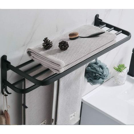 Porte-serviette mural pliable en aluminium noir – Design moderne 40cm – Résistant à la corrosion – Installation facile (1/4)