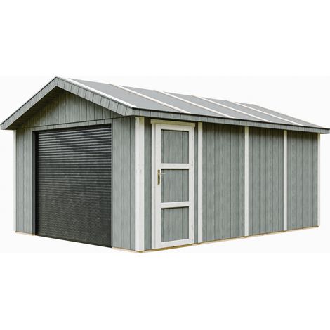Garage Premium Qualität 17 m²- L378xB530 cm- Garage für Autos, Motorräder, Fahrräder, Gartengeräte - Konstruktion aus LP Smartside-Panels - Gartenhaus Timbela M991B-CAVERN STEEL