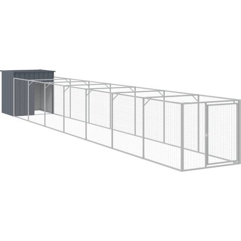 Caseta perros con corral acero galvanizado gris 110x813x110 cm vidaXL
