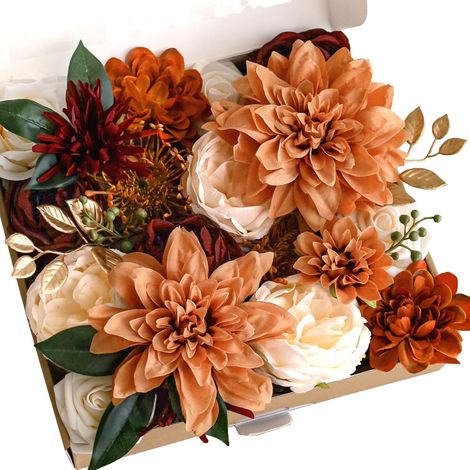Fleurs biomimétiques terre cuite rustique, composition florale complète mariage bouquet arche couronne table (1/5)