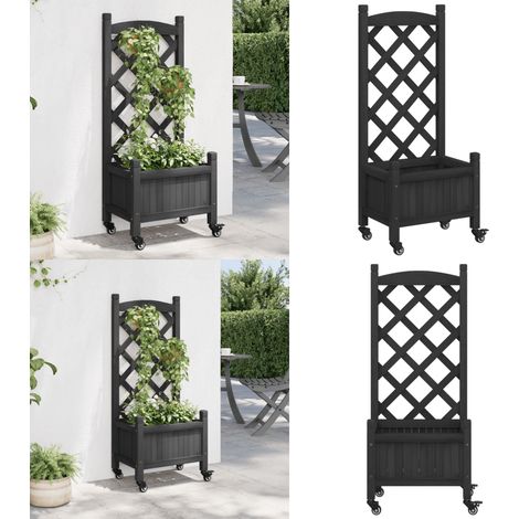 Jardinière avec treillis et roues gris bois massif de sapin - Jardinier - Pot De Fleurs - Jardinerie - Plante Grimpante - Rosier - Home & Living (1/5)