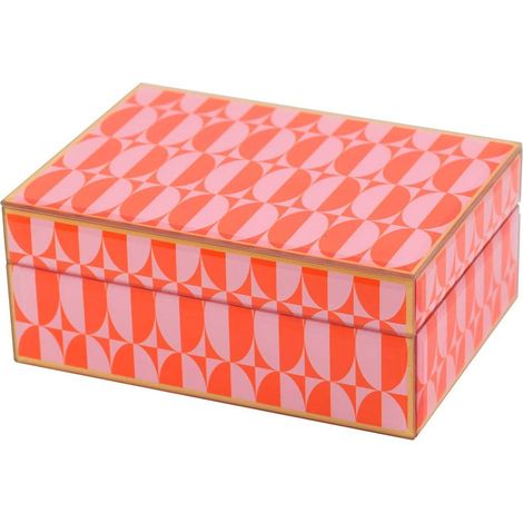 Boîte de rangement rose élégante en verre - Rose vif avec motifs géométriques (1/2)